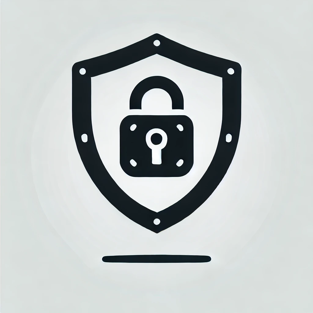 DALL·E 2024-10-25 15.52.07 - A black icon representing data protection on a white background. The design should include a shield with a padlock to symbolize security and privacy,